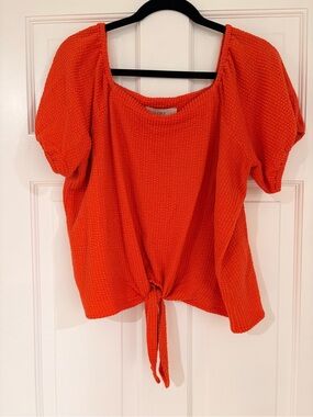 LOFT Bright Orange Tie-Front Textured Crop Top